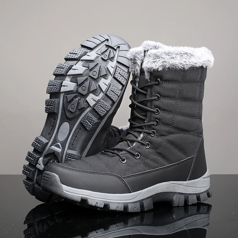 Winter Men's Snow Boots Warm Plush Anti slip Outdoor Hiking Boots Women's Mid length Boots Couple Sports Shoes Boots Size 36-48