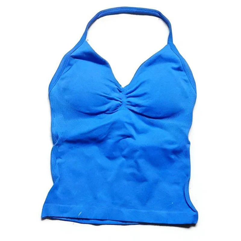 Gym Beautiful Open Back Bra Running Workout Impact Halter Longline Strappy Top Sports Yoga Vest Women's Fitness Tank Top