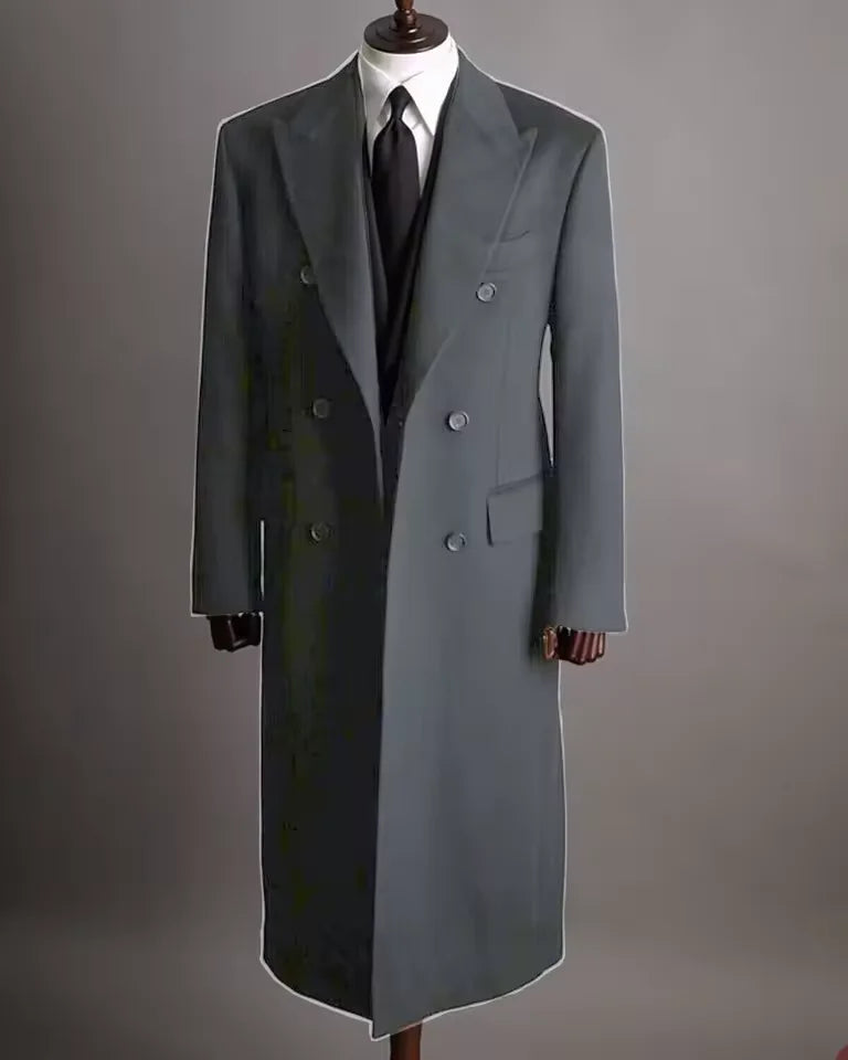 Luxury Men's Winter Long Blazer Double Breasted Business Jacket Elegant High Quality Male Elegant Man Long Coat England Style