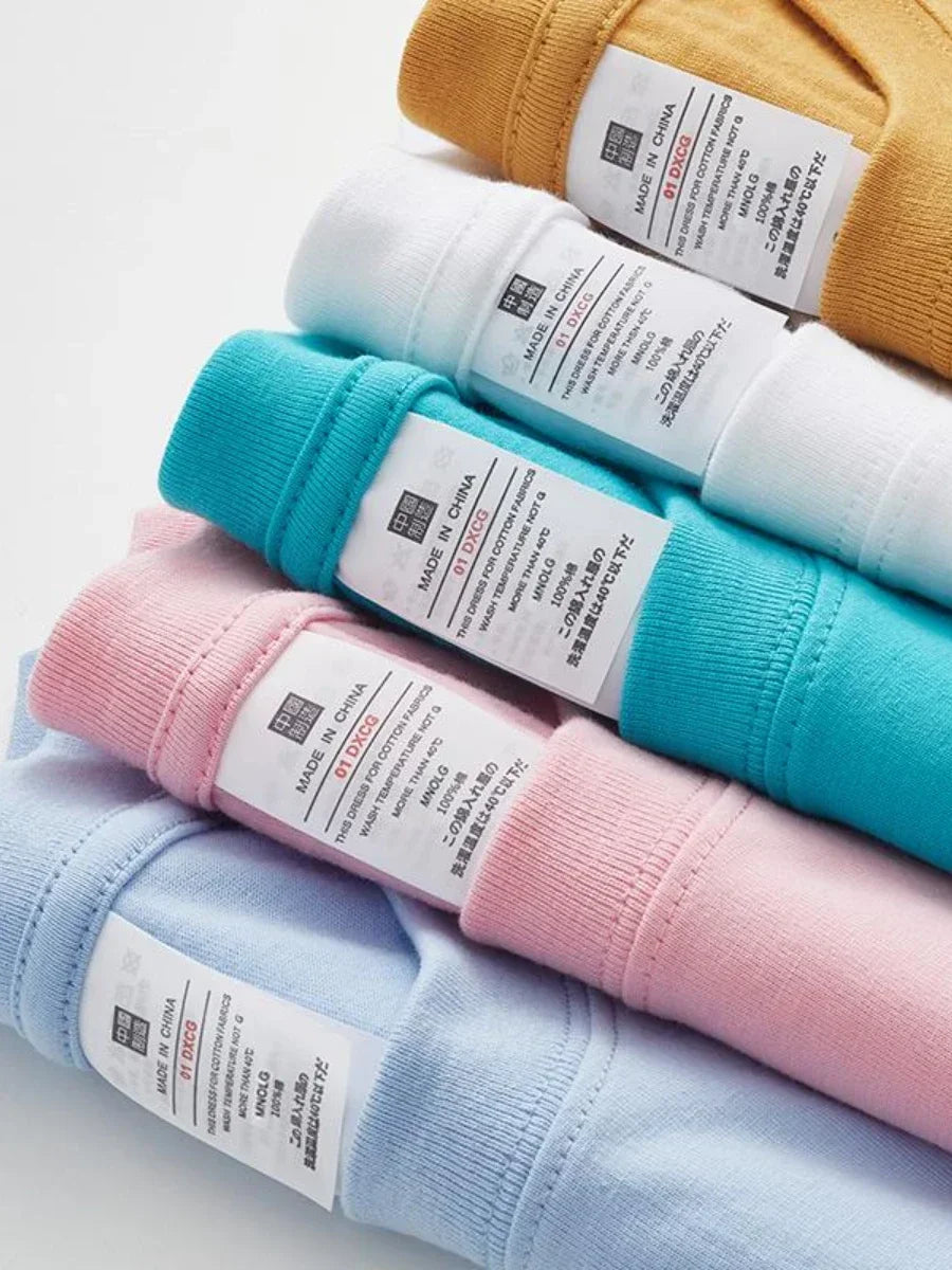 Wolfeel Summer 100% Cotton Women's T-shirt Bottoming Basic Fashionable Solid Lady Short Sleeve Loose Tops Shirts 230g/㎡ Tops