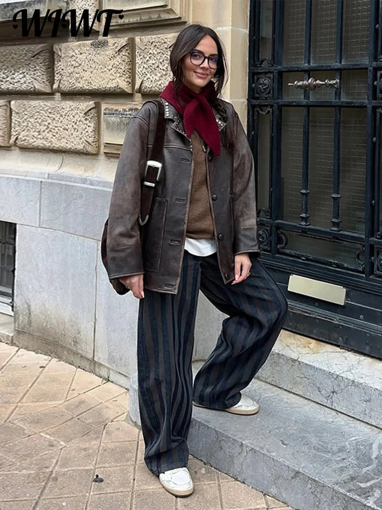 Female Striped Casual Trousers Women's Loose Oversized Wide Leg Jeans Long Pants 2026 Spring New Ladies High Street Outwear