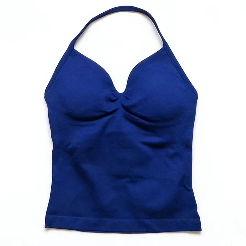 Gym Beautiful Open Back Bra Running Workout Impact Halter Longline Strappy Top Sports Yoga Vest Women's Fitness Tank Top