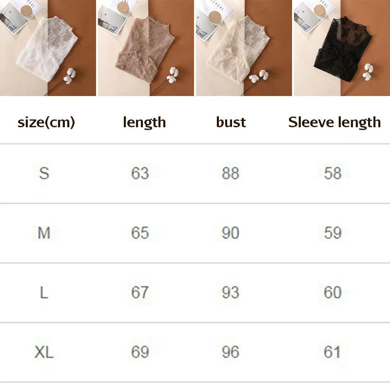 S-XL New Women Lace Shirt Spring Autumn Sexy Mesh Shirts Lace-Collared Blouse Long Sleeve Bottoming Shirt Pullover Top