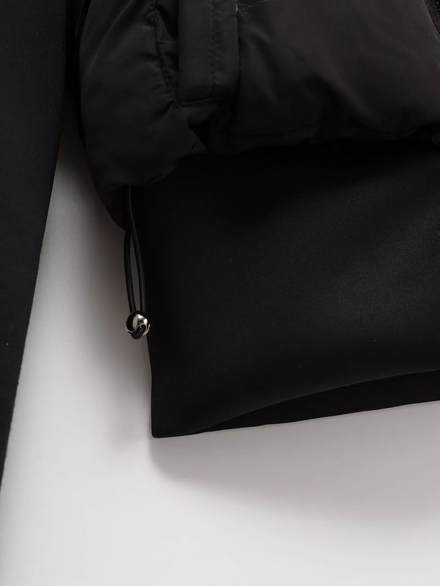 UNIZERA2025 autumn new women's casual fashion slim stretch fabric splicing cotton coat warm hooded cotton coat