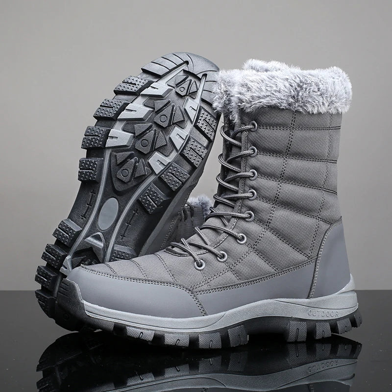 Winter Men's Snow Boots Warm Plush Anti slip Outdoor Hiking Boots Women's Mid length Boots Couple Sports Shoes Boots Size 36-48