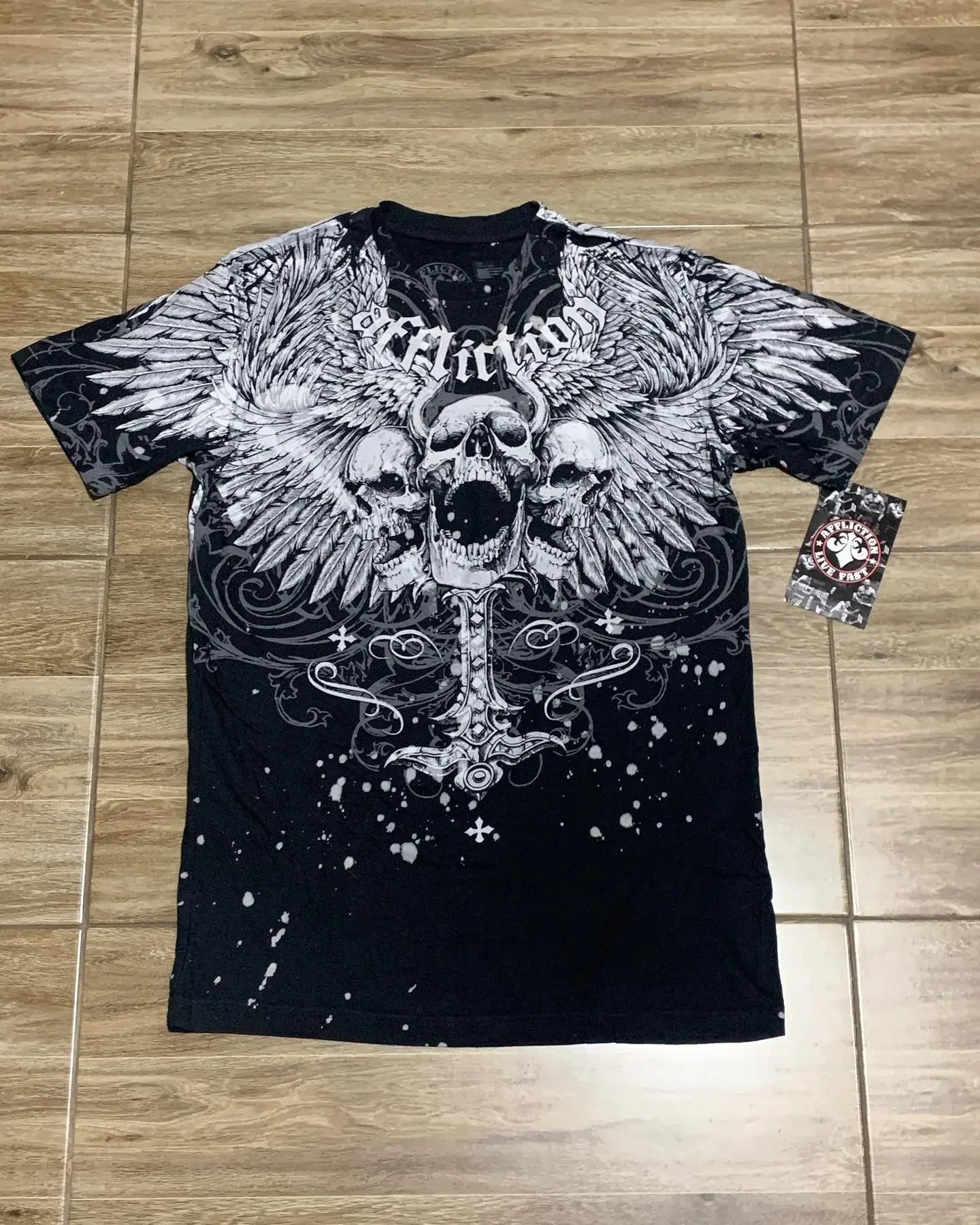 Affliction Out Of Print Short Sleeves Woman Hip Hop Black T Shirt Couple Y2K High Street Pure Cotton Tops Aesthetic Clothes