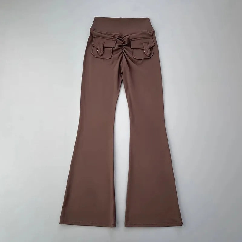 New pocket micro horn yoga pants for hip lifting  fitness dance pants quick drying exercise training yoga pants