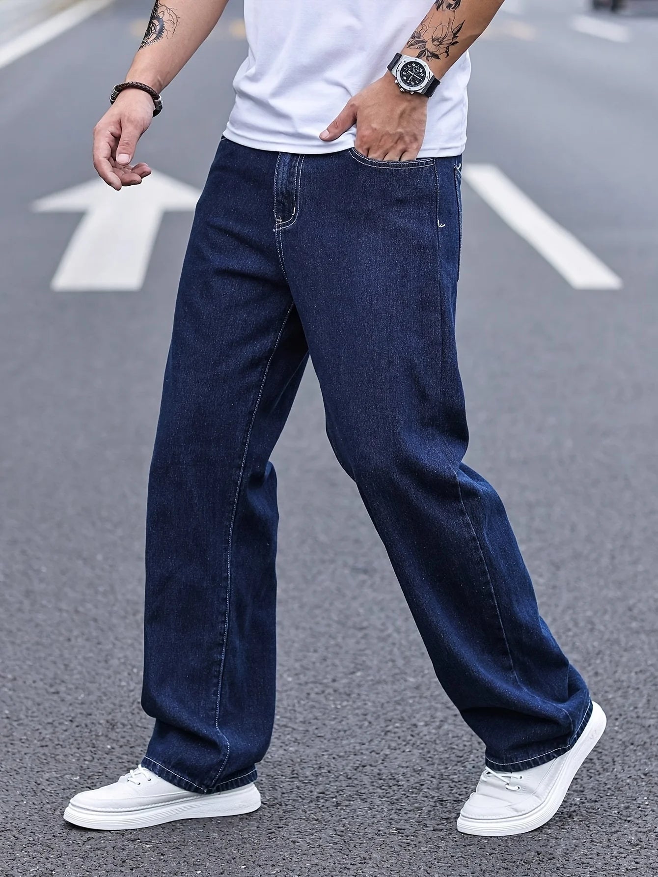 Men's straight-leg jeans, loose wide-leg jeans, cargo hip-hop jeans, stylish versatile long pants