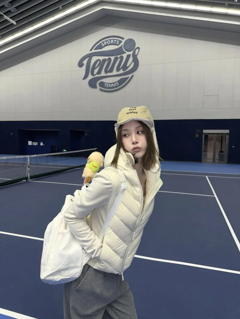 ETJ 2025 new  women's elegant fashion patchwork long sleeve standing collar hooded cotton jacket sport coat 8073227