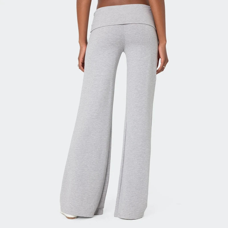 Casual Wide Leg Sweatpants for Women Fold Over Low Rise Flare Yoga Lounge Pants Back to School Clothes for Teen Girls Outfits