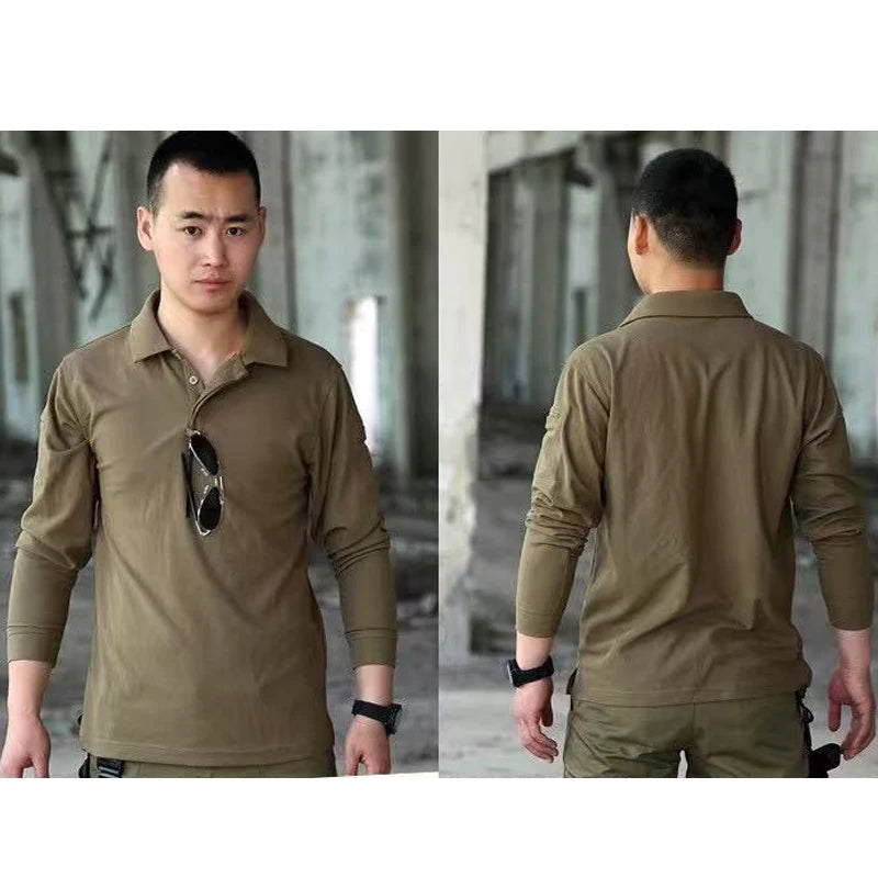 Men's M-4XL Quick Dry Pullover Long Sleeve Shirts Oversized Breathable Clothes Tactical Elastic Plain Turn-down Sports T-shirts