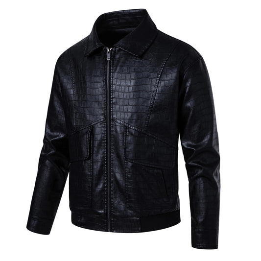 Men's faux crocodile PU leather jacket with vintage lapels