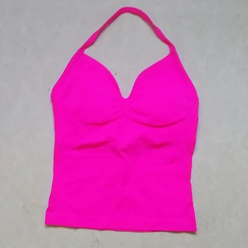 Gym Beautiful Open Back Bra Running Workout Impact Halter Longline Strappy Top Sports Yoga Vest Women's Fitness Tank Top