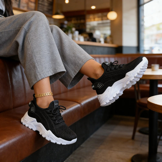 Fashion Knitted Sneakers for Women Mesh Breathable Lace-up Casual Sports Shoes Women's Casual Shoes