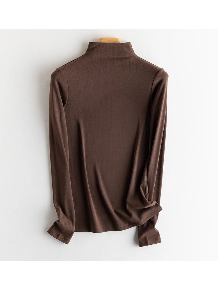 SuyaDream, Women Bottoming T Shirt, Silk Viscose Blend, Long Sleeves, Solid Basic Thermal  Shirt, 2024 Autumn Winter Top