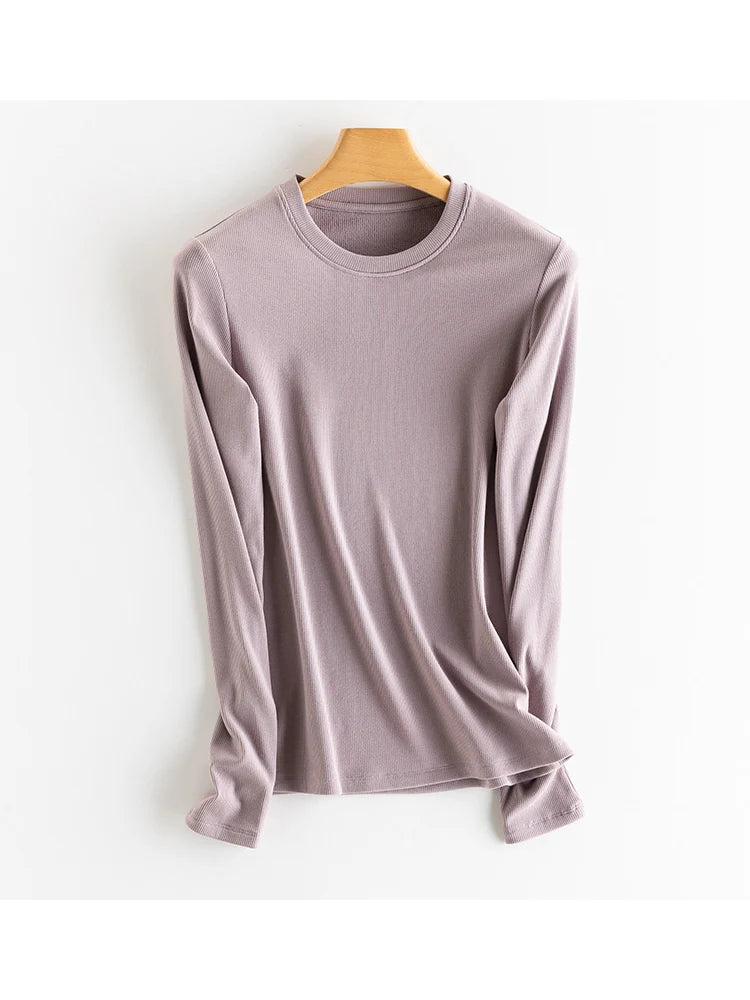 SuyaDream, Women Bottoming T Shirt, Silk Viscose Blend, Long Sleeves, Solid Basic Thermal  Shirt, 2024 Autumn Winter Top