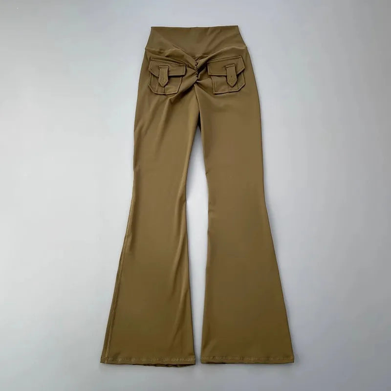 New pocket micro horn yoga pants for hip lifting  fitness dance pants quick drying exercise training yoga pants