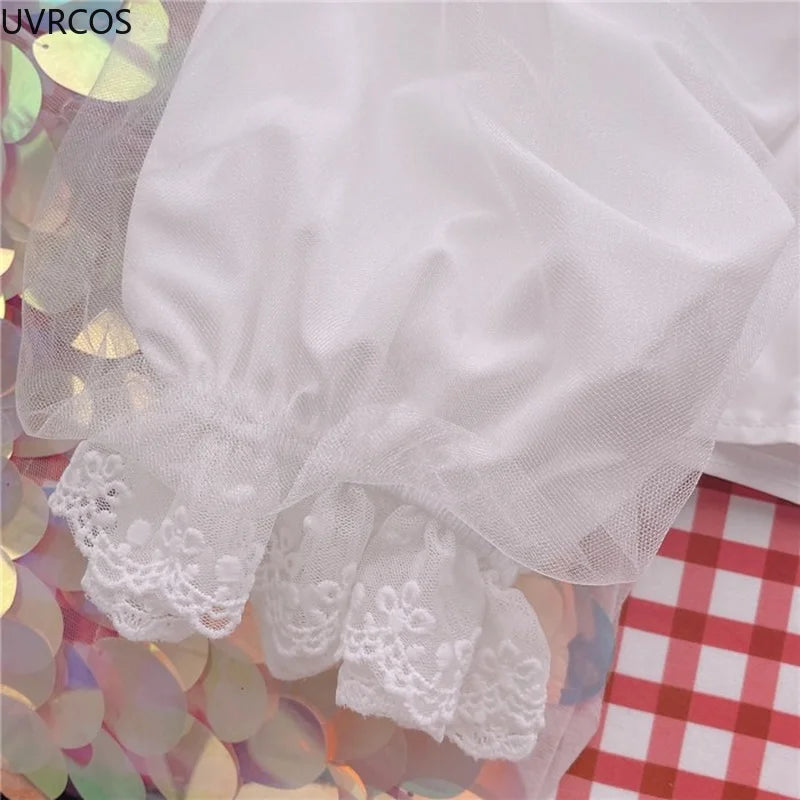 Lolita Shirt White Elegant Women Preppy Style Blouses Cute Peter Pan Collar Lace Ruffle JK Shirts Girls Long Sleeve Blusas Mujer