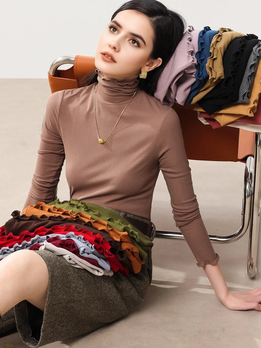 SuyaDream, Women Bottoming T Shirt, Silk Viscose Blend, Long Sleeves, Solid Basic Thermal  Shirt, 2024 Autumn Winter Top