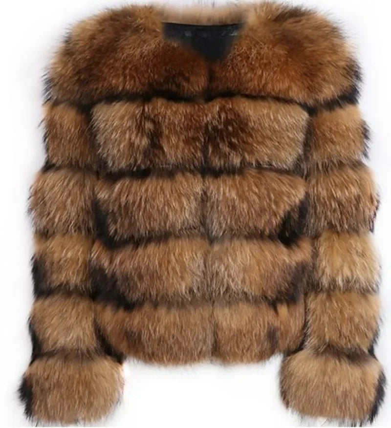 Punk Fake Raccoon Fur Jacket Women Autumn Winter Faux Fur Fox Coats Short Coat Jackets Furry Outerwear Work Thick Warm Coats