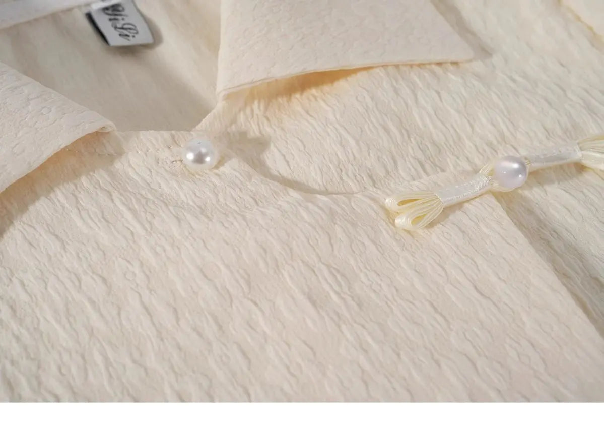 Chinese Style Shirts Women Buckles Apricot Short Sleeve Turn Down Collar Vintage Elegant Ladies Streetwear Stylish Chic Crop Top