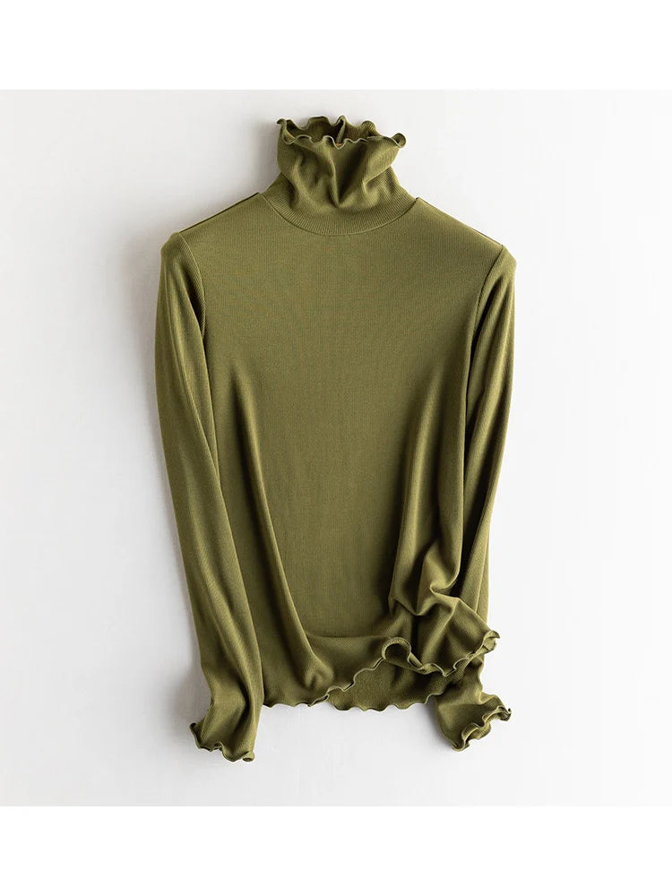 SuyaDream, Women Bottoming T Shirt, Silk Viscose Blend, Long Sleeves, Solid Basic Thermal  Shirt, 2024 Autumn Winter Top