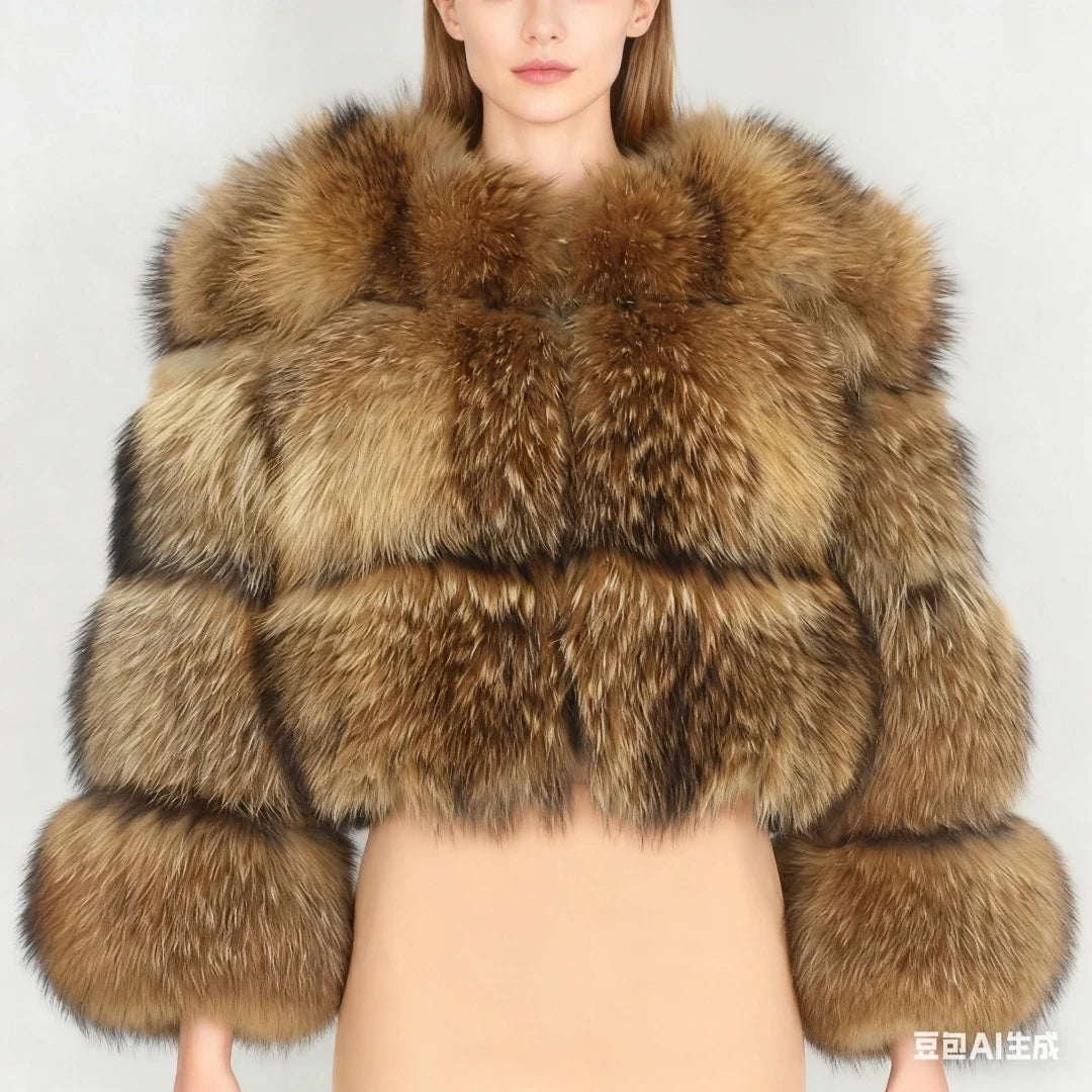 Punk Fake Raccoon Fur Jacket Women Autumn Winter Faux Fur Fox Coats Short Coat Jackets Furry Outerwear Work Thick Warm Coats