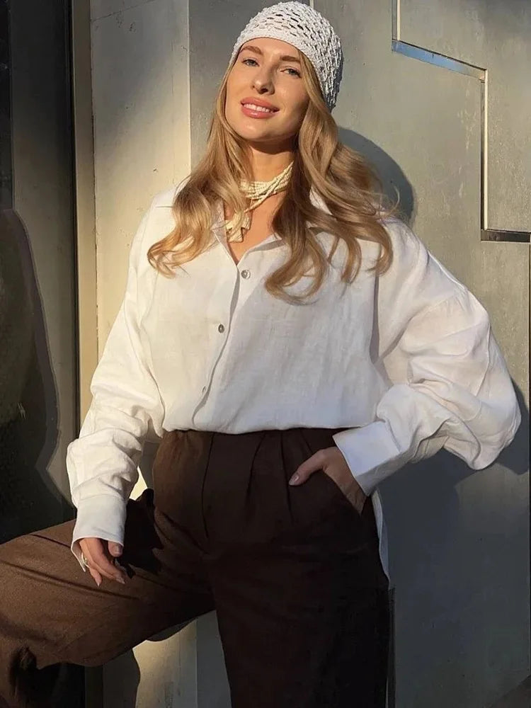 Ammug White Women's Shirt Long Sleeve Elegant Solid Blouse Woman Vintage Summer Loose Shirts for Women Basic Top Collar