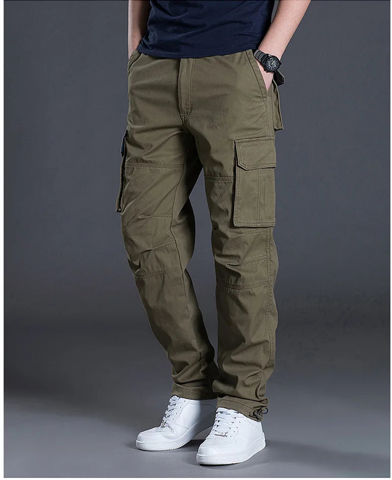 2025 Cotton Multi Flap Pockets Men's Straight Leg Cargo Pants Loose Casual Outdoor Pants Men's Work Pants For Hiking Tactical