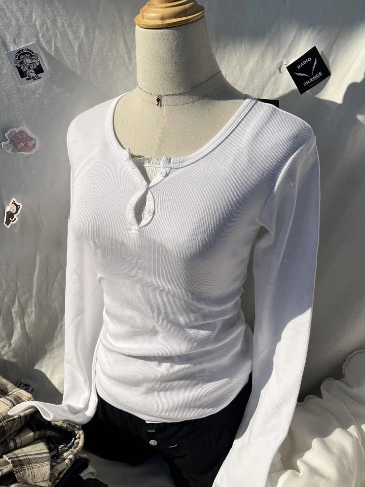 Pink Striped Slim Long Sleeve Tees Women Spring Casual Cotton O-neck Tshirt New Tops Clothes Sweet Cute  Vintage T-shirts Y2K