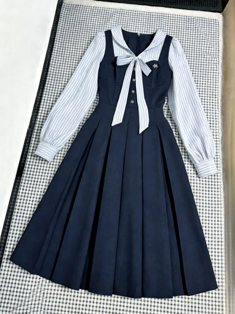 French Vintage Midi Dress Women Casual Evening Party Plaid Dress Office Lady Outwear One Piece Dress Korean Fashion Spring Chic