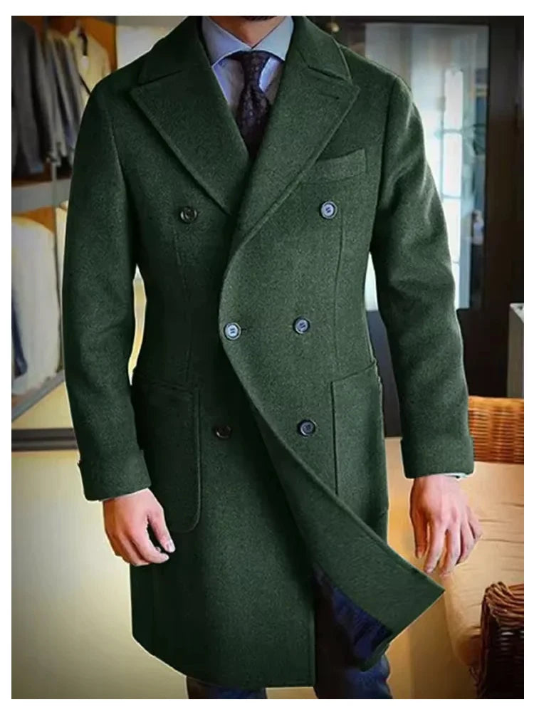 Luxury Men's Winter Long Blazer Double Breasted Business Jacket Elegant High Quality Male Elegant Man Long Coat England Style