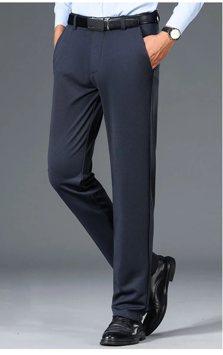 Men's Big Tall Classic Dress Pants High Elasticity Wrinkle Resistant Elegant Casual Straight Leg Business Daily Trousers