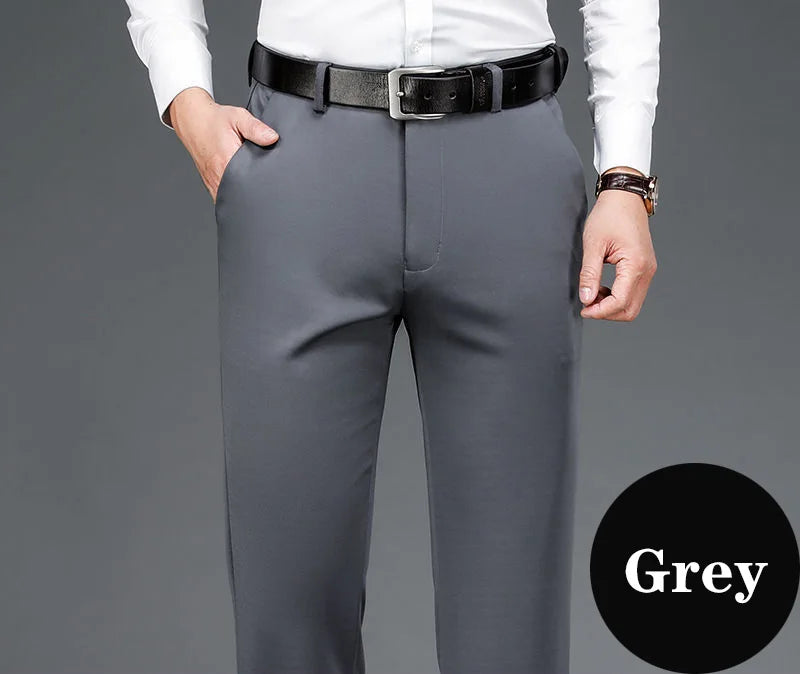 Men's Big Tall Classic Dress Pants High Elasticity Wrinkle Resistant Elegant Casual Straight Leg Business Daily Trousers