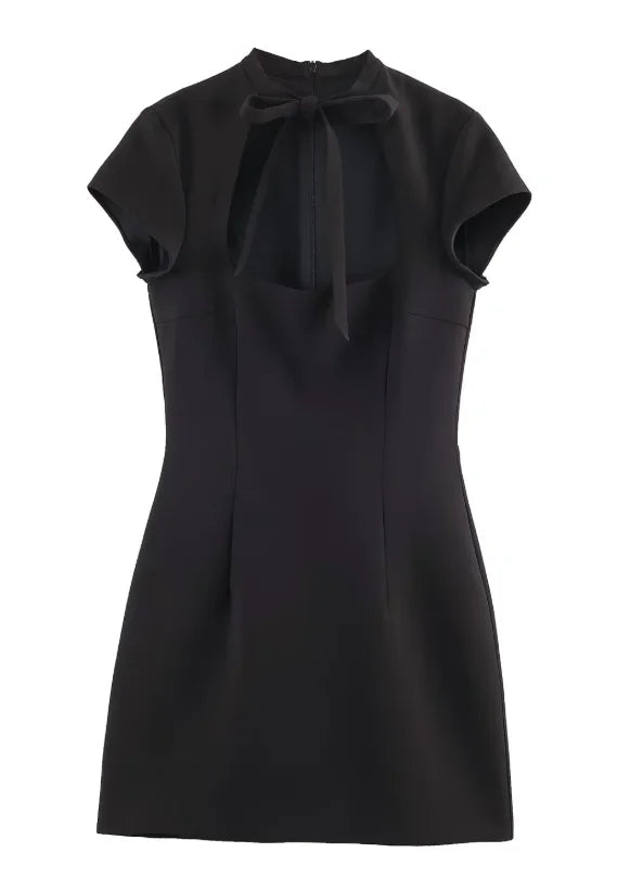 Elegant Lace-up Polka Dot Mini Dress Lady Chic Short-sleeved Waist Cinching Slim A-line Vestidos 2026 Women Evening Party Gowns