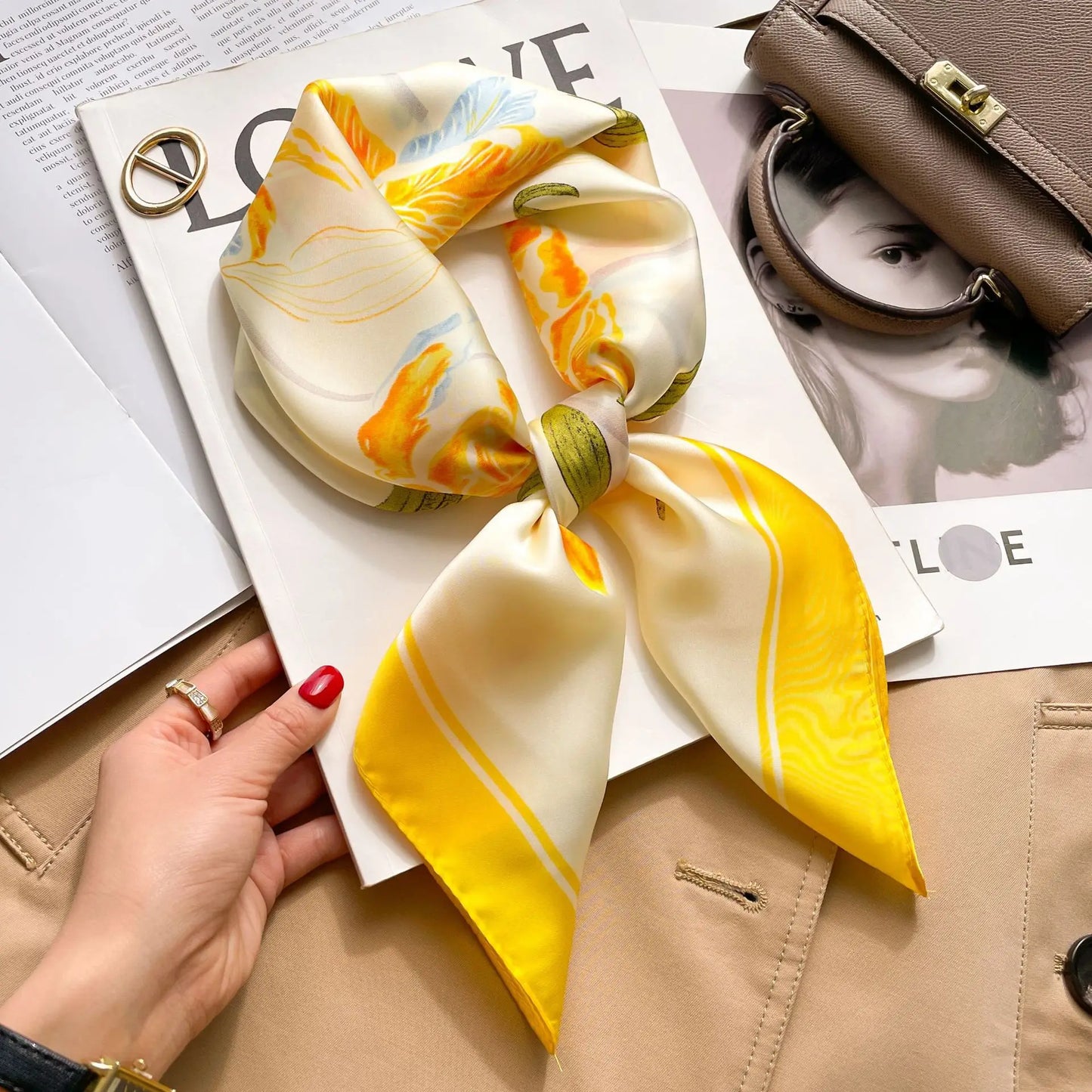 Silk Square Scarf Women Luxury Floral Print Kerchief Soft Satin Hairband Hands Bag Ribbon Foulard Hijab Neckerchief Headband