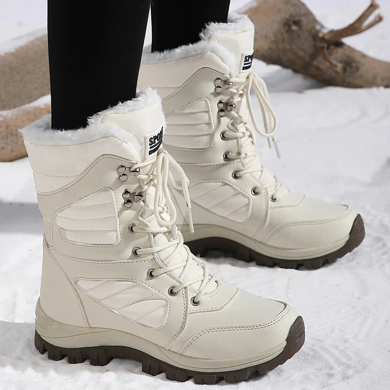 Winter Women Snow Boot High-top Waterproof Ankle Boots Ladies Thick Plus Warm Snow Hiking Boots Outdoor Cotton Shoes Sneakers