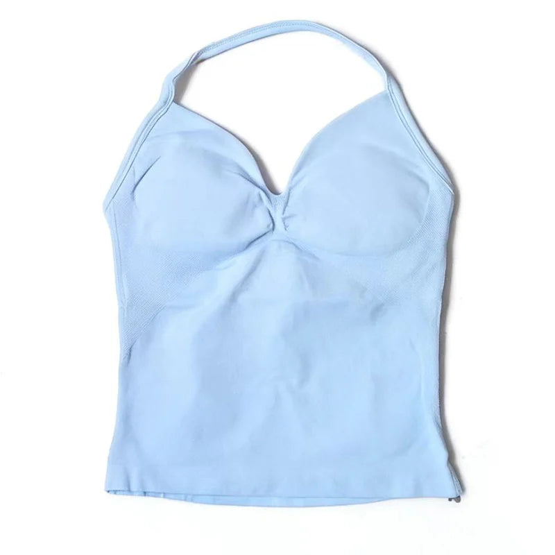 Gym Beautiful Open Back Bra Running Workout Impact Halter Longline Strappy Top Sports Yoga Vest Women's Fitness Tank Top