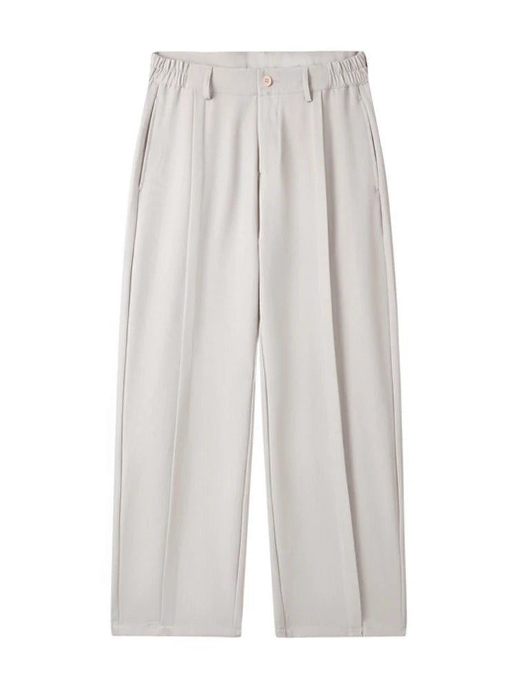 2026 New Korean Men's Casual Pants Banded Waist Stretch Semi-Wide Pleated Suit Slacks Straight Loose Draped Trousers