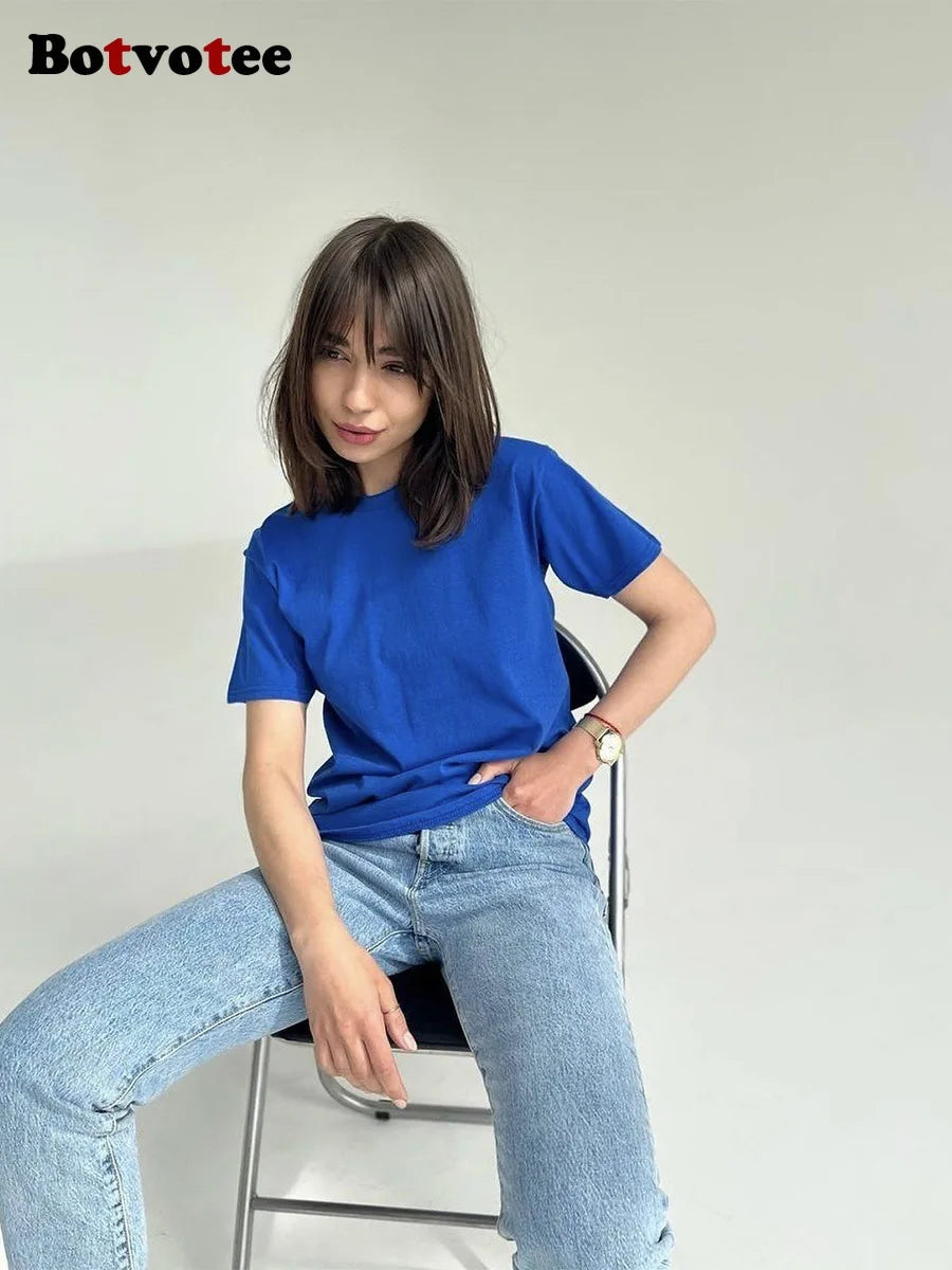 Botvotee 21 Colors Ins Fashion Summer Oversized Basic Soild T Shirts for Women 100% Cotton White Black Pink T-shirt Casual Tops