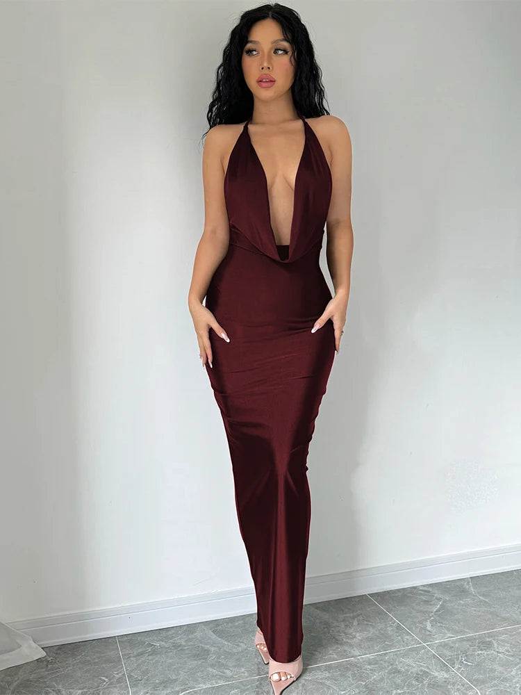 Dulzura Autumn Women Halter Backless Midi Dress For Women Bodycon Sexy Party Elegant Outfits Evening Birthday Clothes Y2K 2024