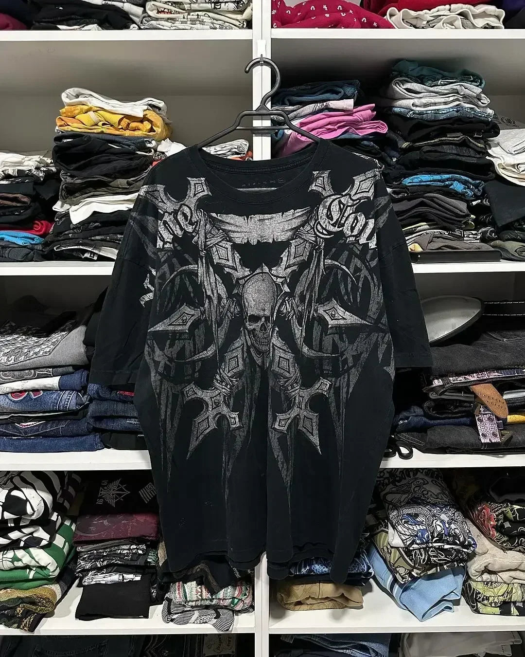 Affliction Long sleeves T Shirts 90s Womens Graphic Print Oversized T Shirt  New Harajuku Gothic Round Neck Cotton Casual Tops