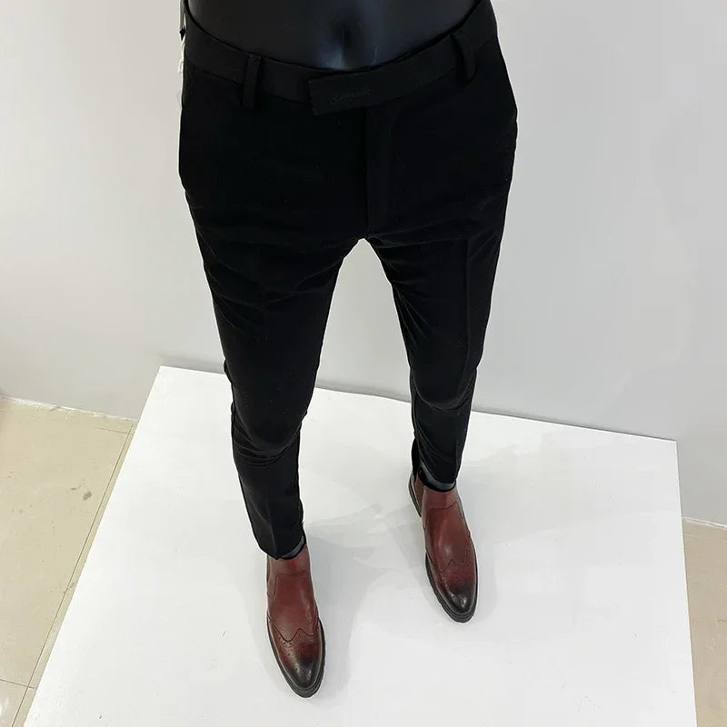 Men Suit Pants Formal Trousers Pantalone Hombre Stretch Slim Solid Color Casual Dress Full Length Pants Fashion New Men Clothing