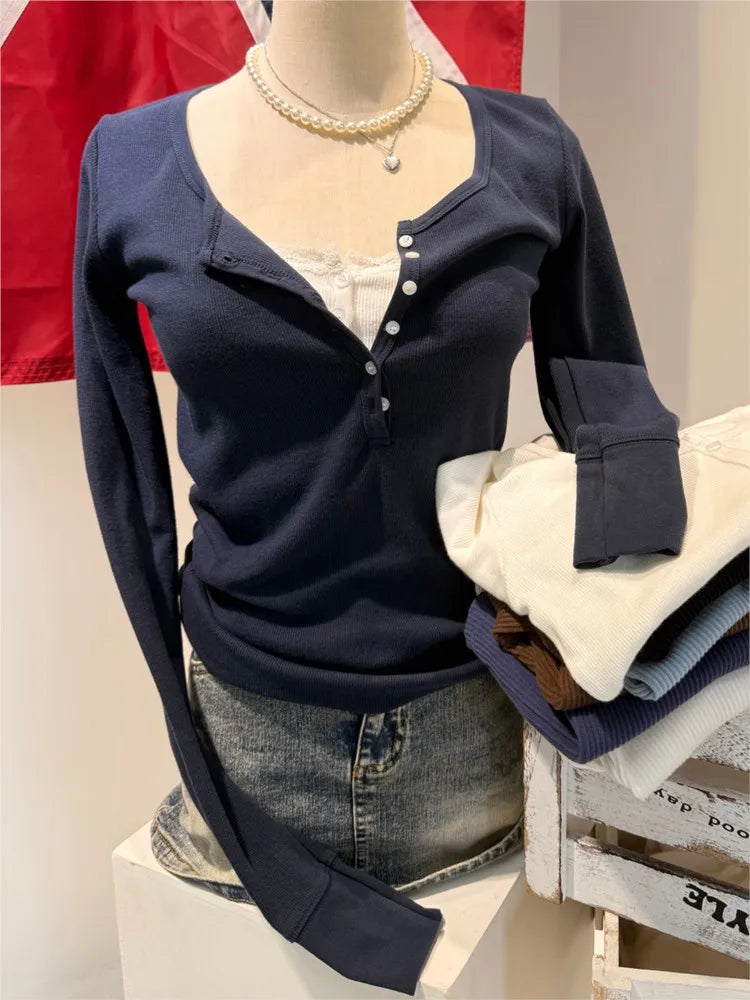 Pink Striped Slim Long Sleeve Tees Women Spring Casual Cotton O-neck Tshirt New Tops Clothes Sweet Cute  Vintage T-shirts Y2K