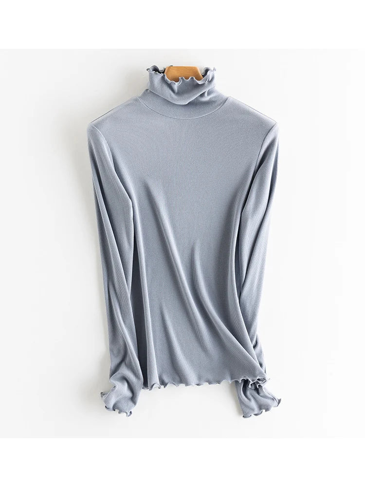 SuyaDream, Women Bottoming T Shirt, Silk Viscose Blend, Long Sleeves, Solid Basic Thermal  Shirt, 2024 Autumn Winter Top