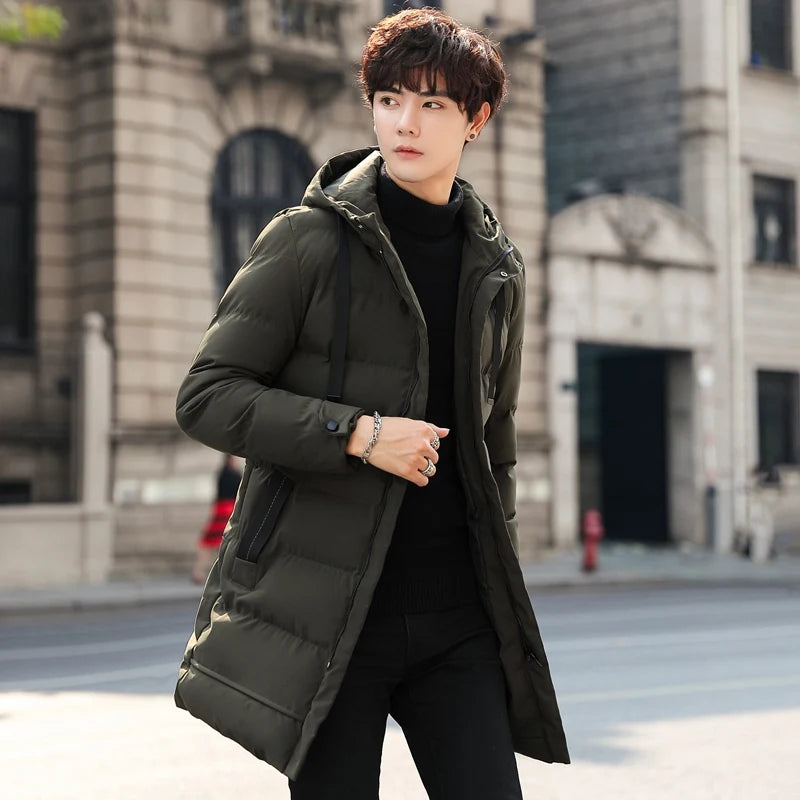 Mid-length New Thickened Hooded Jacket for Winter Men Warm Cotton-padded Jacket for MenLeisureDown Mountaineering Overcoat Men