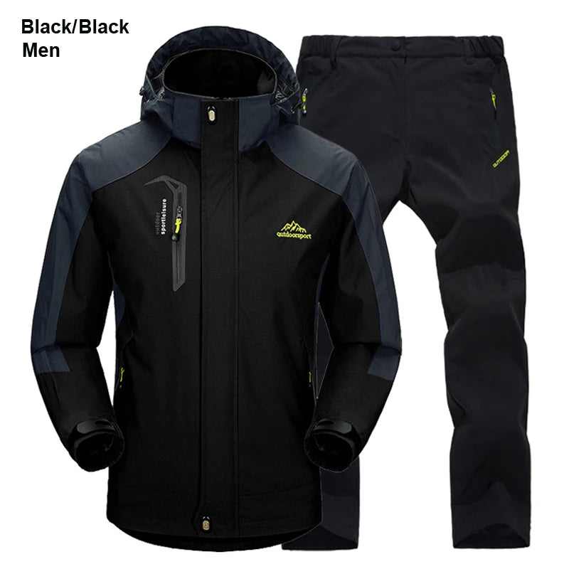 Outdoor Hiking Jacket and Pants Sets Men Autumn Thermal Waterproof Windproof Hooded Jackets Trip Mountain Camping Clothes