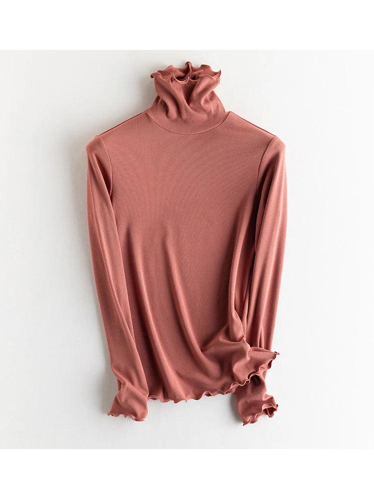 SuyaDream, Women Bottoming T Shirt, Silk Viscose Blend, Long Sleeves, Solid Basic Thermal  Shirt, 2024 Autumn Winter Top