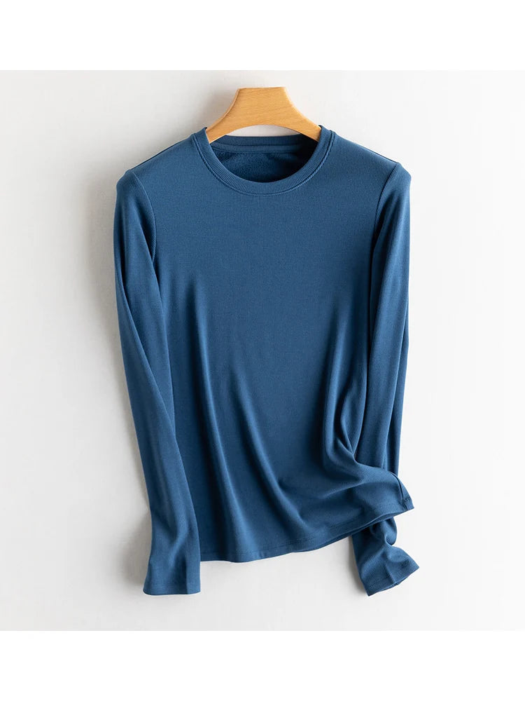 SuyaDream, Women Bottoming T Shirt, Silk Viscose Blend, Long Sleeves, Solid Basic Thermal  Shirt, 2024 Autumn Winter Top