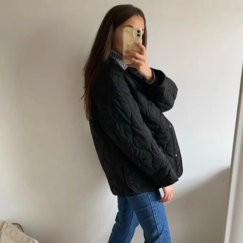 MUJER Black Quilted Jacket Women Padded Demi-season Jackets for Women Long Sleeve Winter Coat Female Outerwears Women's Jacket